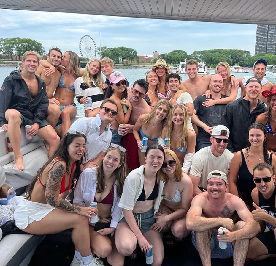 Group enjoying boat party