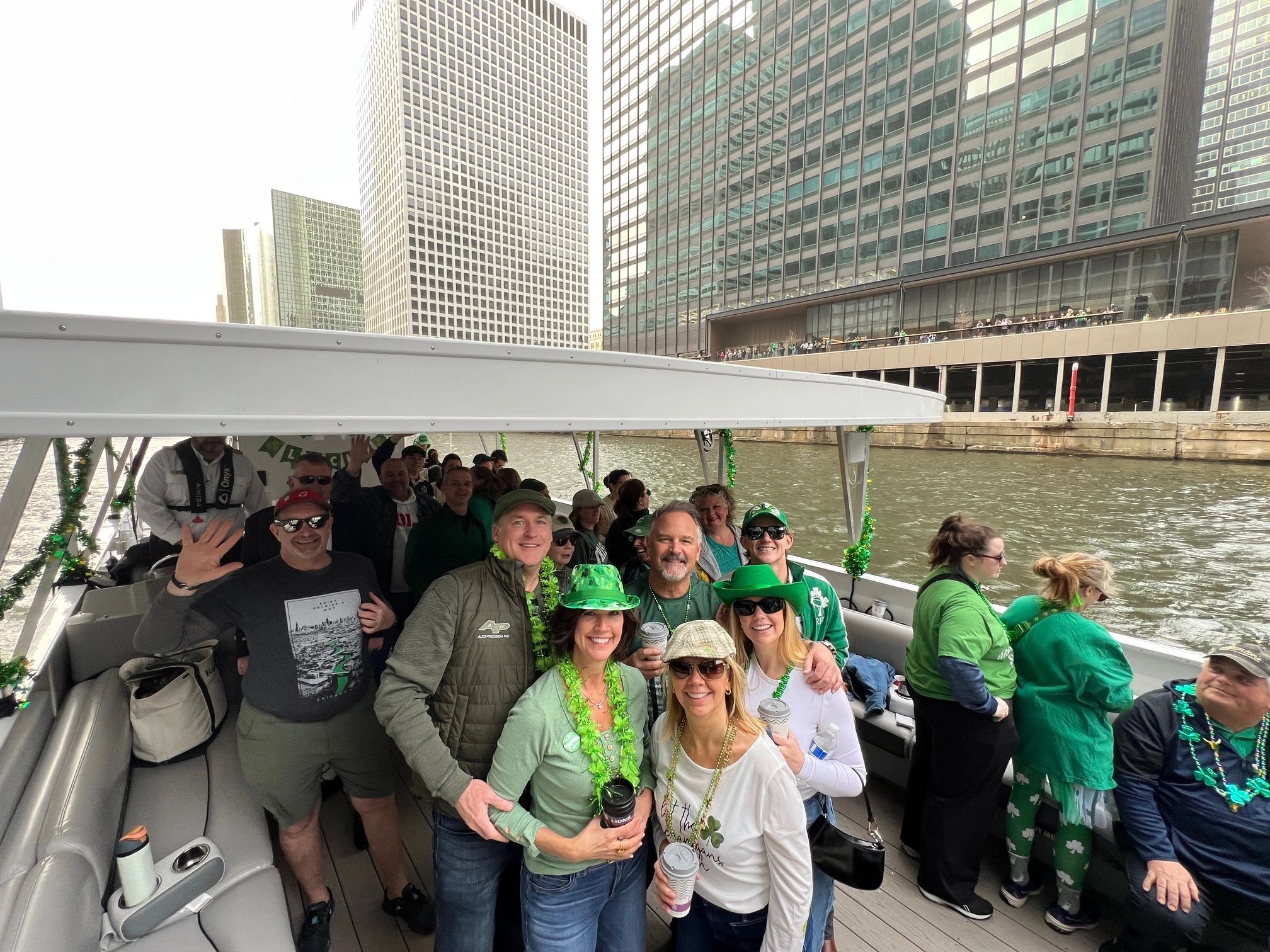 Group celebrating on a boat ride