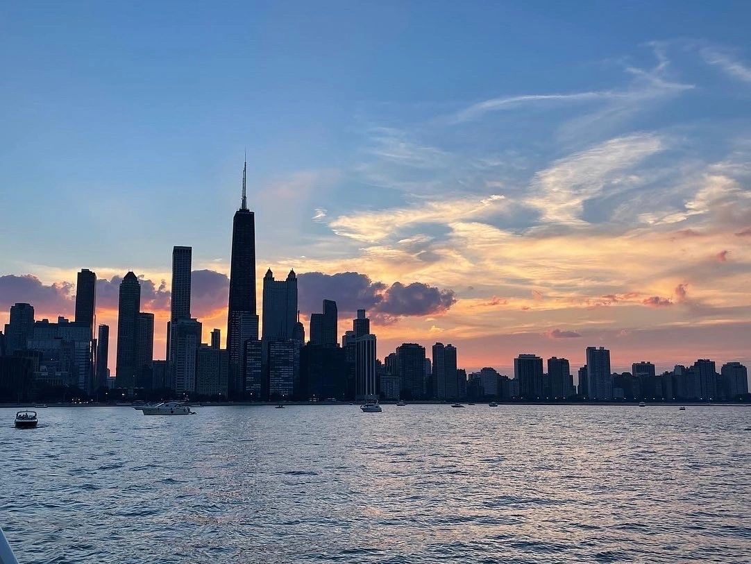 City skyline at sunset