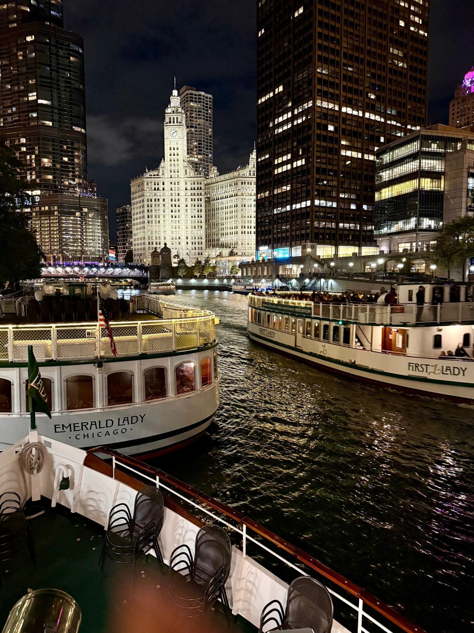 Nighttime cruise on Chicago River