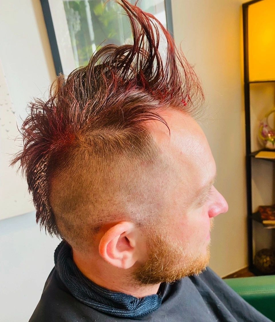 Side view of red mohawk hairstyle