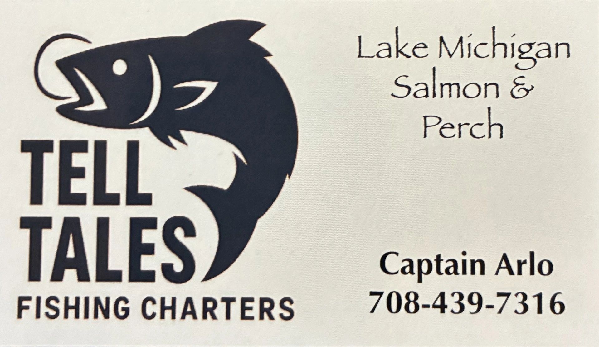 Fishing charters logo and contact information
