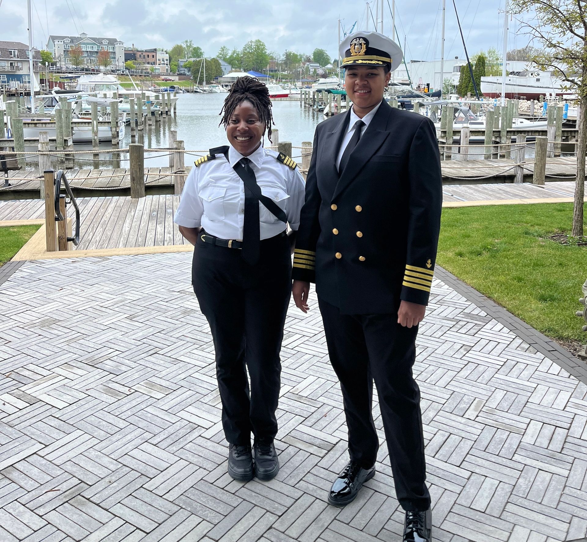 Maritime officers posing by the harbor
