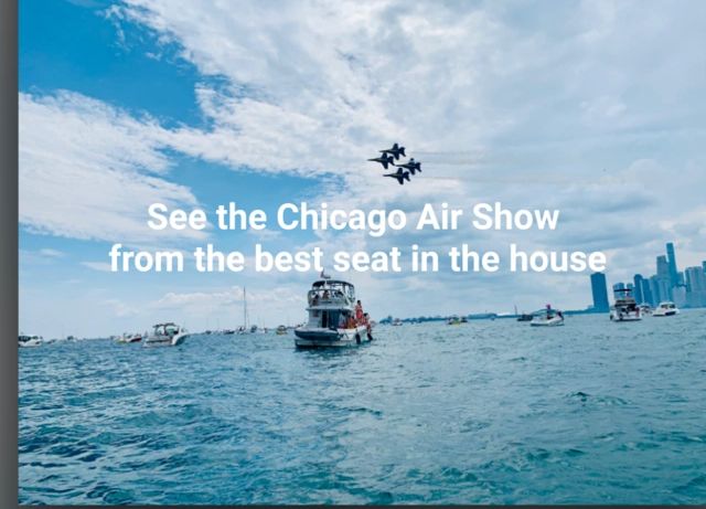 Aerial display above Chicago skyline and boats