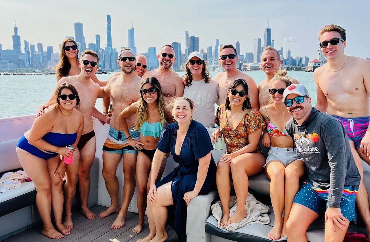 Tilly's Dream Friend Gathering- photo courtesy of Boat Safe Chicago, gym friends, swimming, party, charter, charterboat, funboat, custom, group, special event, celebration, party