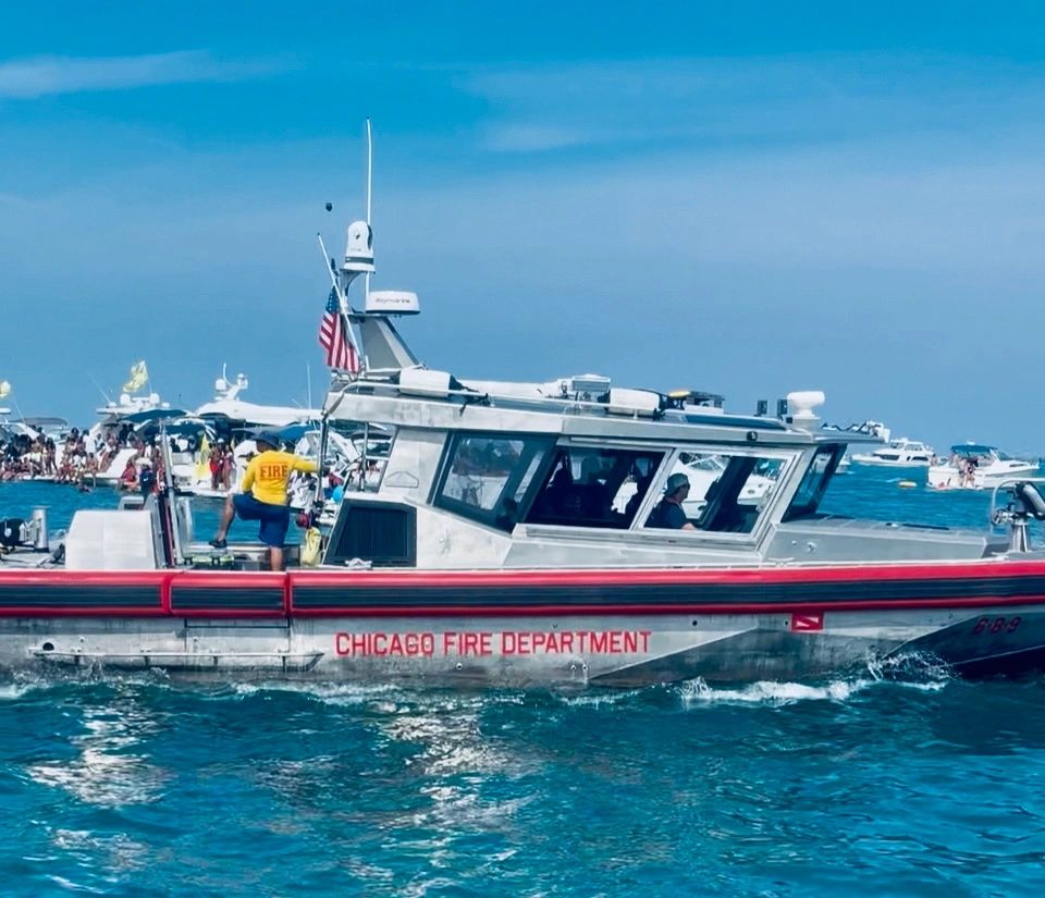 Fire department boat on water