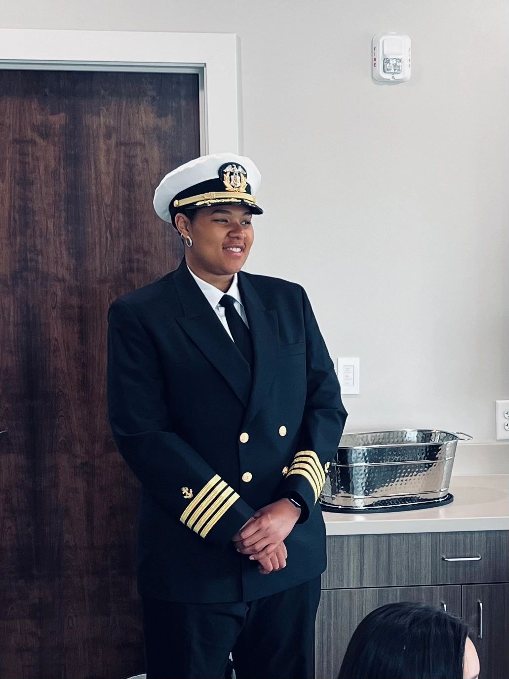 Captain Diamond speaking at high school career day at the Michigan Maritime Museum in May 2025/ photo courtesy of Boat Safe Chicago