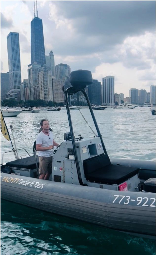 Liam at work in Chicago's Playpen! And yes, he needs a lifejacket! Photo courtesy of Boat Safe Chicago Playpen Chicago Yachit Liam Poczatek