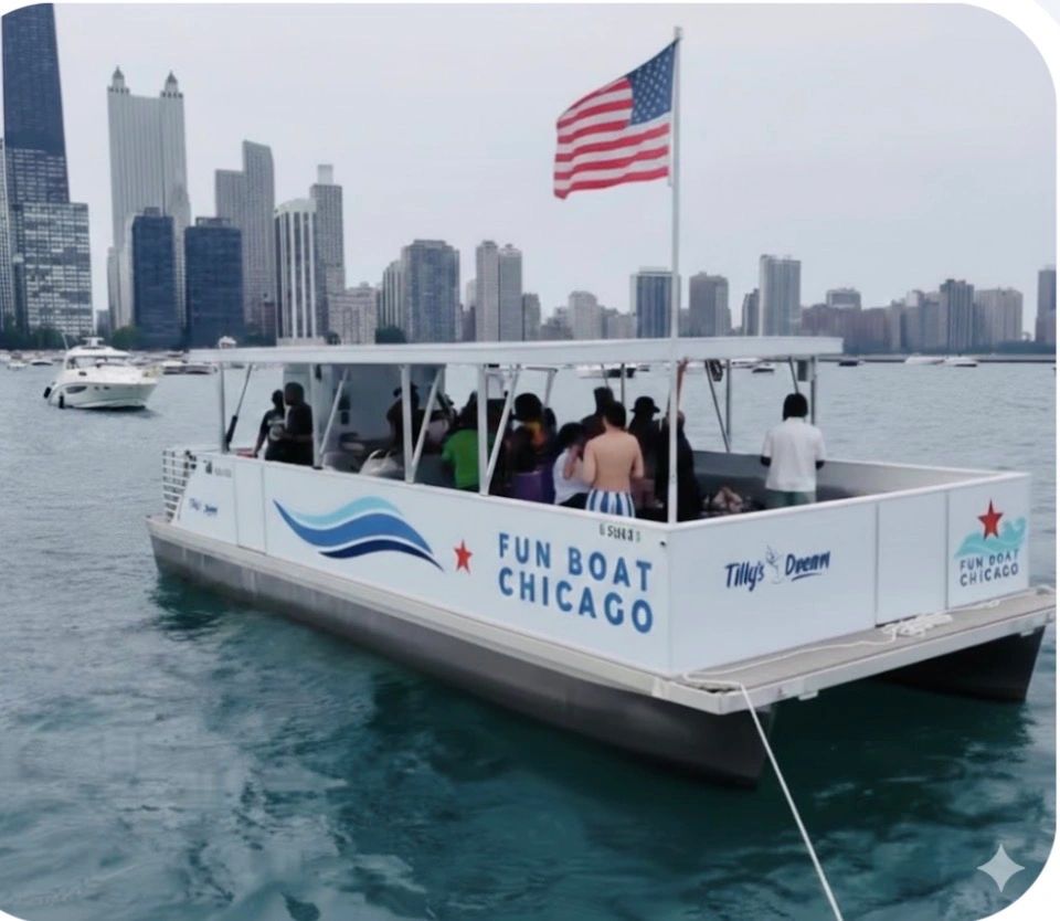 Tilly's Dream in the Playpen/Photo courtesy of Boat Safe Chicago Funboat charter bachelor party bachelorette party special event cruise charter party boat Tilly's Dream in the Playpen/Photo courtesy of Boat Safe Chicago Funboat charter bachelor party bachelorette party special event cruise charter party boat