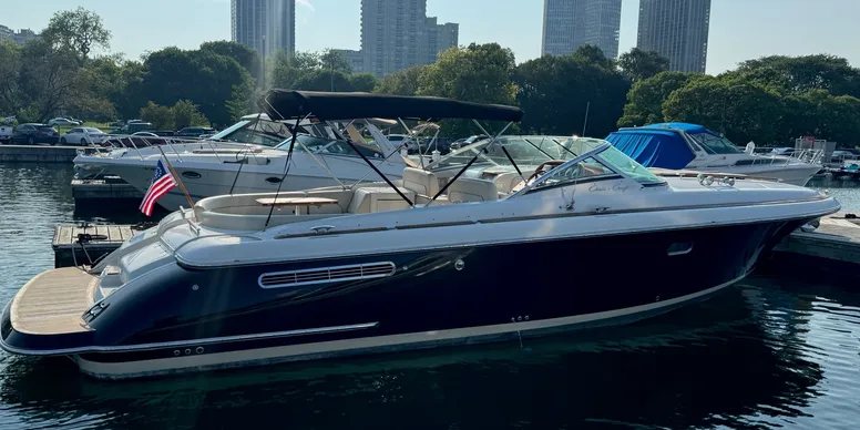 Sleek yacht with American flag