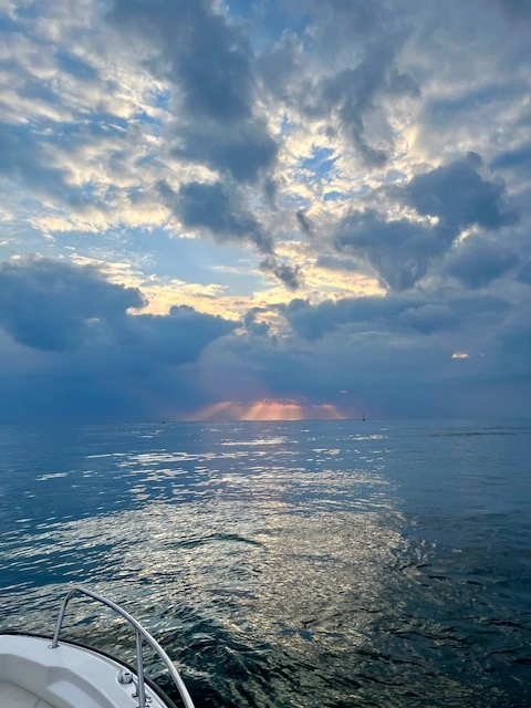 Ocean view from boat at dusk