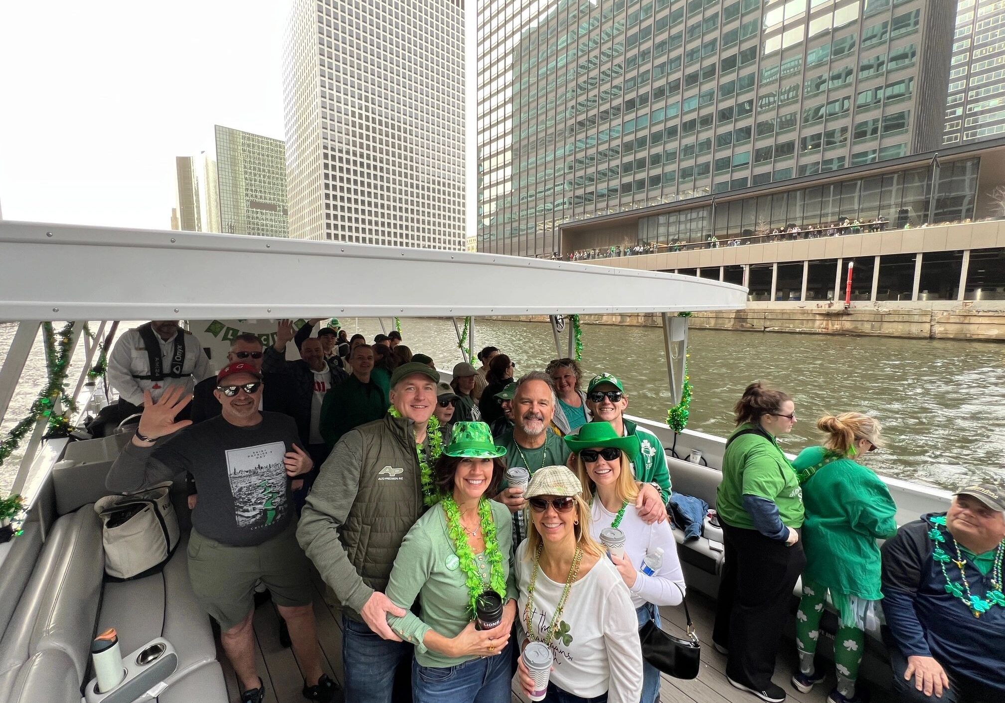 Group celebrating on a boat ride