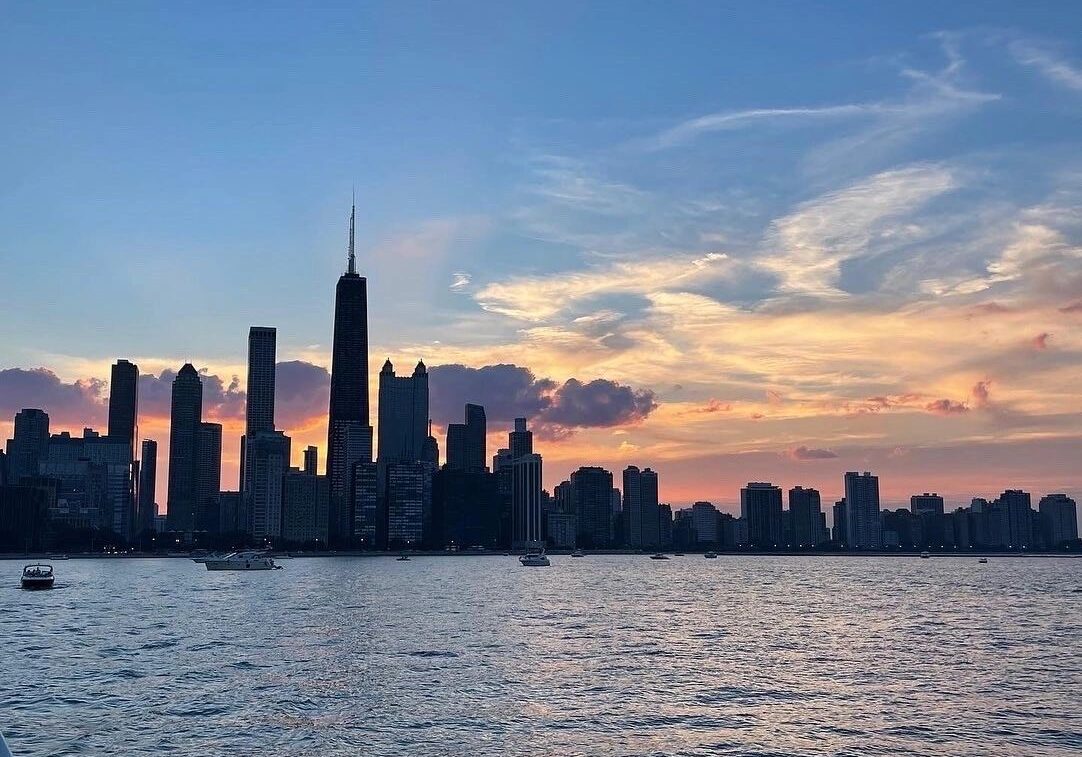 City skyline at sunset