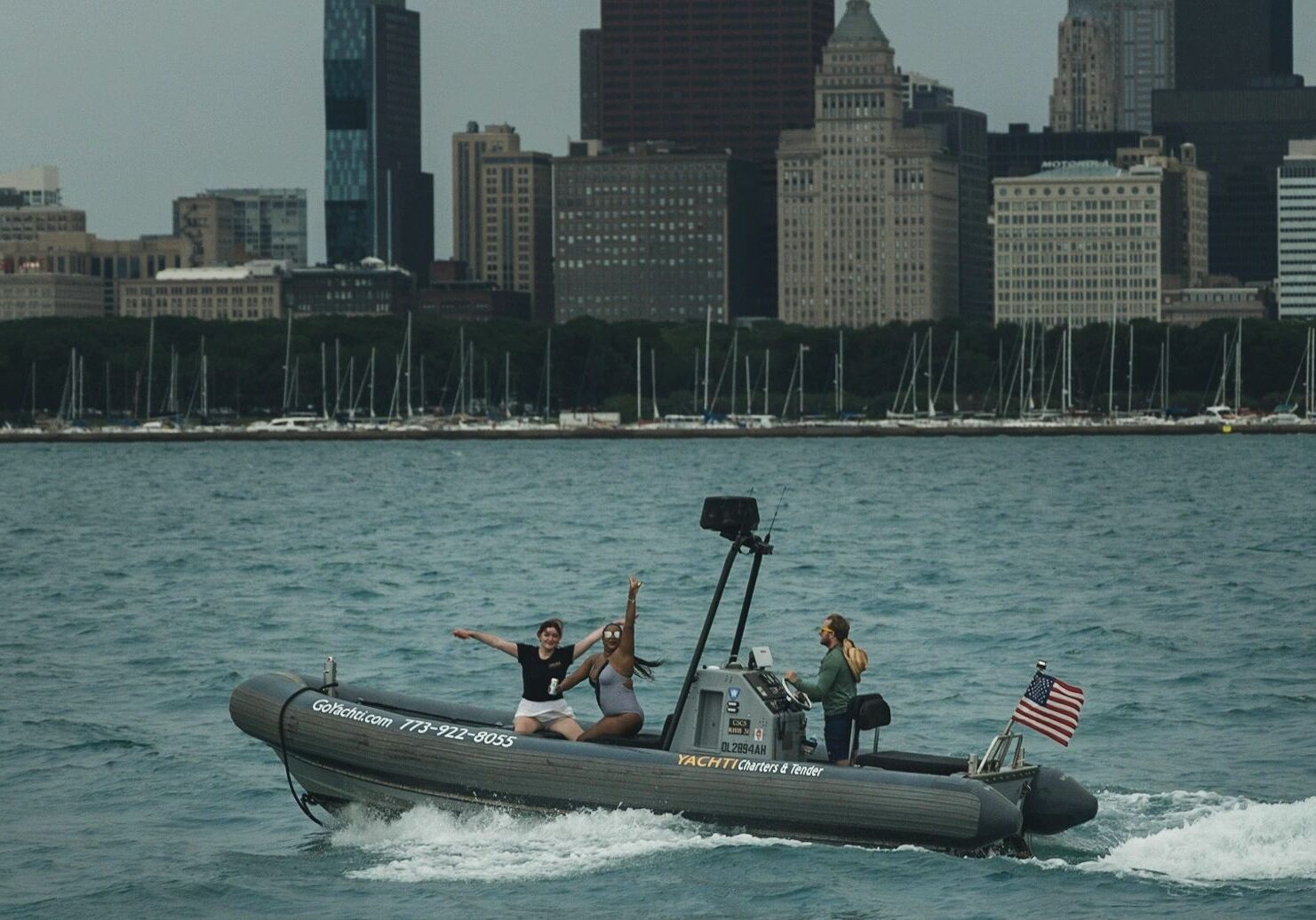 Group having fun on watercraft