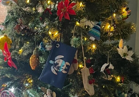 Festive tree with lights and gifts