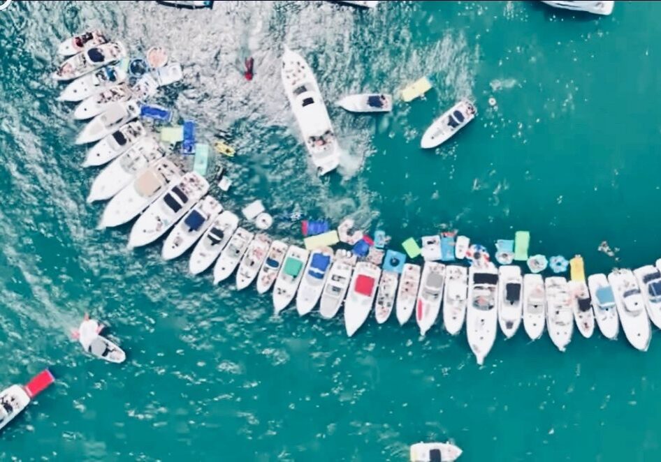 Boats lined up on the ocean