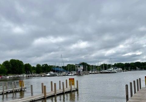 Empty docks by a serene harbor