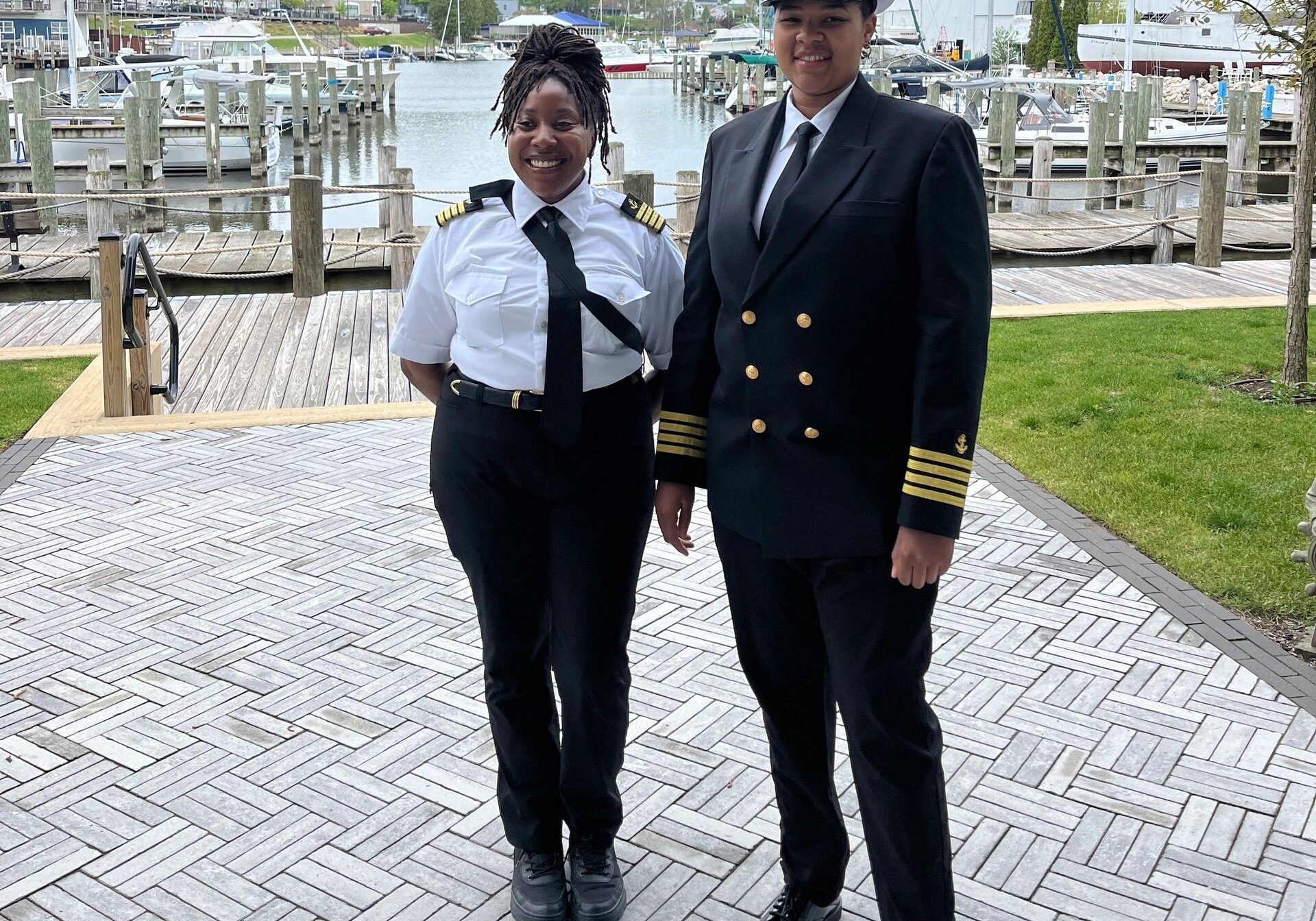 Maritime officers posing by the harbor