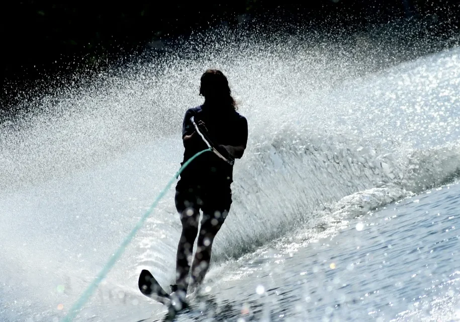 Dynamic water skiing action scene